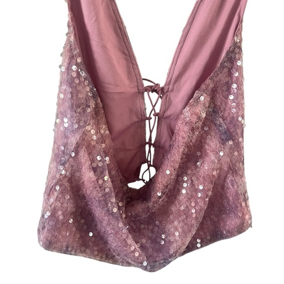Nasty Gal Pink Sequin Lace-Up Tank Top - Picture 4 of 9